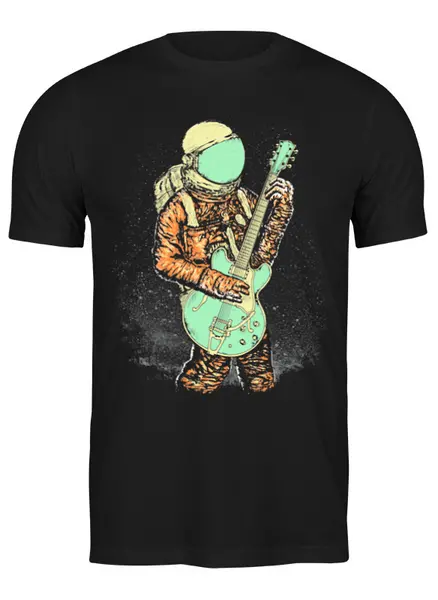 Заказать мужскую футболку в Москве. Футболка классическая Космонавт с гитарой от printik - готовые дизайны и нанесение принтов.