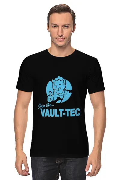 Заказать мужскую футболку в Москве. Футболка классическая Fallout Vault-Tec от cherdantcev - готовые дизайны и нанесение принтов.