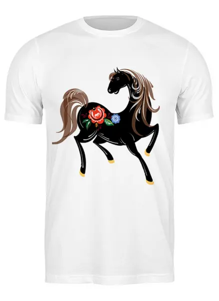 Заказать мужскую футболку в Москве. Футболка классическая Городецкая лошадка от irishkalia - готовые дизайны и нанесение принтов.
