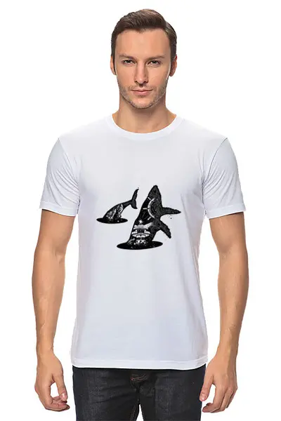 Заказать мужскую футболку в Москве. Футболка классическая Кит и море от THE_NISE  - готовые дизайны и нанесение принтов.