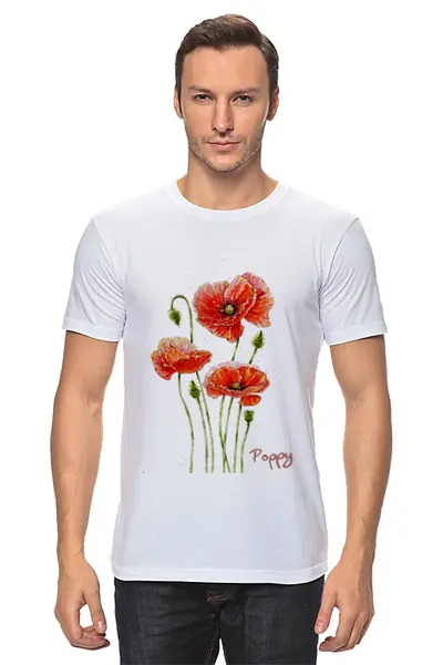 Заказать мужскую футболку в Москве. Футболка классическая Красные маки от Aleksa - готовые дизайны и нанесение принтов.