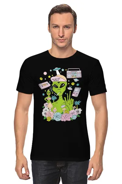 Заказать мужскую футболку в Москве. Футболка классическая Инопланетянин от trugift - готовые дизайны и нанесение принтов.