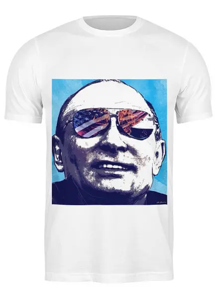Заказать мужскую футболку в Москве. Футболка классическая "Путин" от jasminshakhnazaryan9 - готовые дизайны и нанесение принтов.