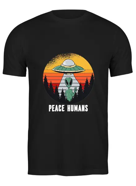 Заказать мужскую футболку в Москве. Футболка классическая Peace Humans от Павел Павел - готовые дизайны и нанесение принтов.