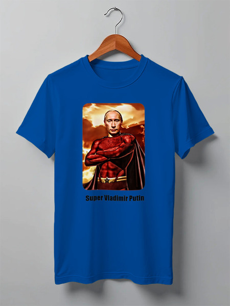 Заказать мужскую футболку в Москве. Футболка классическая Super Vladimir Putin от anton-vstroy@mail.ru - готовые дизайны и нанесение принтов.