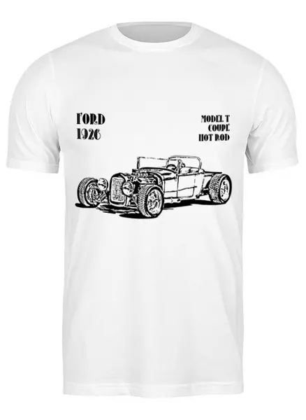 Заказать мужскую футболку в Москве. Футболка классическая Ford Model T 1926 от BeliySlon - готовые дизайны и нанесение принтов.