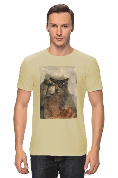 Заказать мужскую футболку в Москве. Футболка классическая Грустный кот от grafikamaria@gmail.com - готовые дизайны и нанесение принтов.