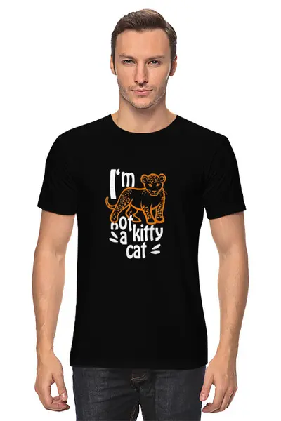 Заказать мужскую футболку в Москве. Футболка классическая NOT A KITTY CAT от ELENA ZHARINOVA - готовые дизайны и нанесение принтов.