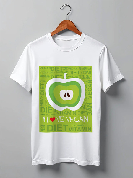 Заказать мужскую футболку в Москве. Футболка классическая I love vegan от jkg - готовые дизайны и нанесение принтов.