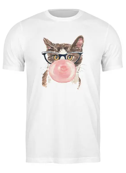 Заказать мужскую футболку в Москве. Футболка классическая Забавная кошка от catification - готовые дизайны и нанесение принтов.