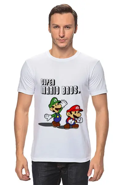 Заказать мужскую футболку в Москве. Футболка классическая Super Mario Bros. от game-fan - готовые дизайны и нанесение принтов.