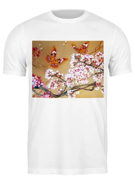Заказать мужскую футболку в Москве. Футболка классическая Бабочки на цветущей вишне. от etherealmist - готовые дизайны и нанесение принтов.