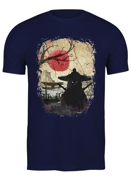 Заказать мужскую футболку в Москве. Футболка классическая Japan Samurai Cat от oneredfoxstore@gmail.com - готовые дизайны и нанесение принтов.