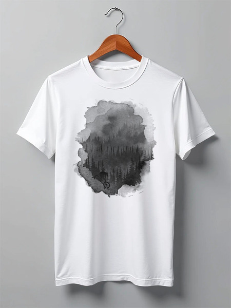 Заказать мужскую футболку в Москве. Футболка классическая Mist Forest от oneredfoxstore@gmail.com - готовые дизайны и нанесение принтов.