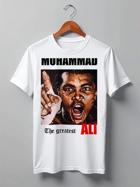 Заказать мужскую футболку в Москве. Футболка классическая MUHHAMAD ALI The Greatest от nuc7ear - готовые дизайны и нанесение принтов.