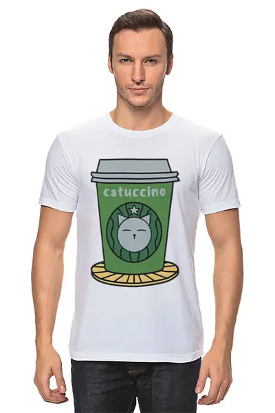 Заказать мужскую футболку в Москве. Футболка классическая Catuccino от chistopopitersky - готовые дизайны и нанесение принтов.