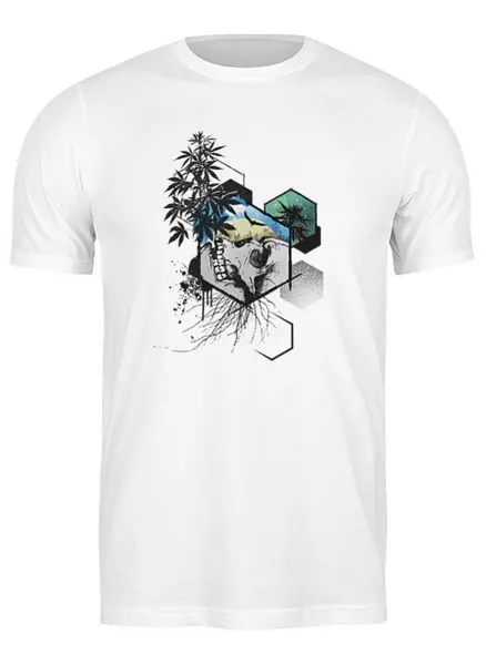 Заказать мужскую футболку в Москве. Футболка классическая Weed Skull Hexagon от oneredfoxstore@gmail.com - готовые дизайны и нанесение принтов.