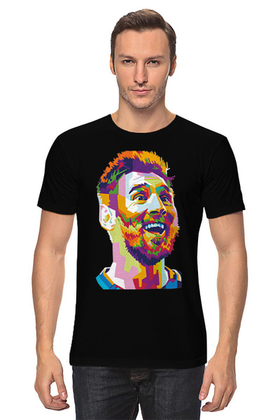 Заказать мужскую футболку в Москве. Футболка классическая Smiling Messi от skynatural - готовые дизайны и нанесение принтов.