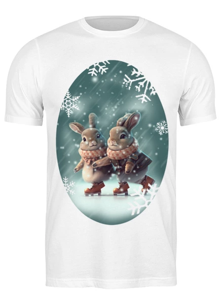 Заказать мужскую футболку в Москве. Футболка классическая Милые рождественские кролики катаются на коньках от ionfreak134 - готовые дизайны и нанесение принтов.