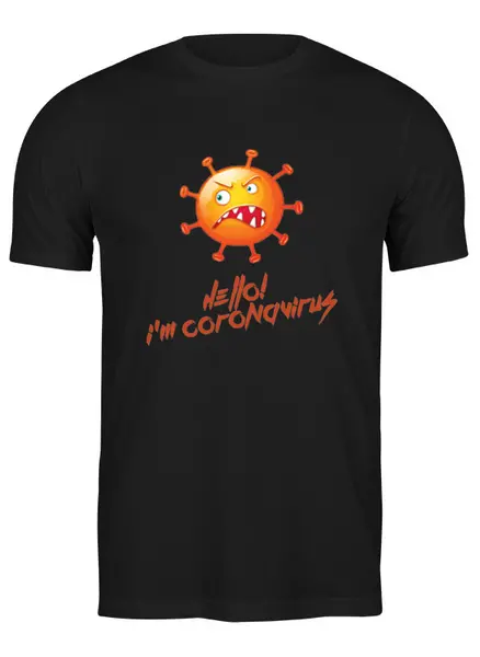 Заказать мужскую футболку в Москве. Футболка классическая Hello! I'm coronavirus от Станислав Яценко - готовые дизайны и нанесение принтов.