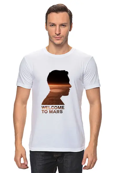 Заказать мужскую футболку в Москве. Футболка классическая Welcome to Mars от yuliya_maple94@mail.ru - готовые дизайны и нанесение принтов.