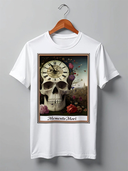 Заказать мужскую футболку в Москве. Футболка классическая Memento mori - помни о смерти (череп, часы, цветы) от Achadidi.printio.ru  - готовые дизайны и нанесение принтов.