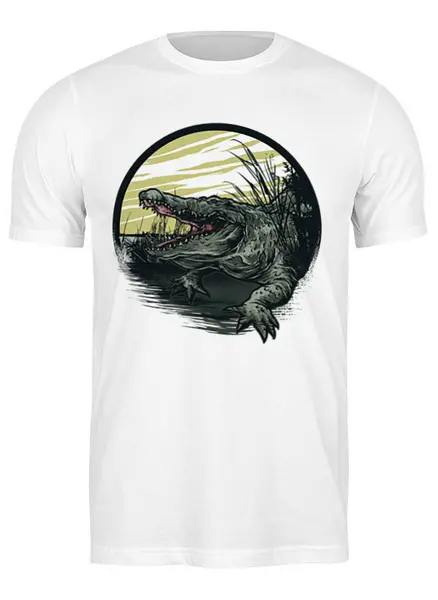 Заказать мужскую футболку в Москве. Футболка классическая Крокодил на охоте от Printinessa  - готовые дизайны и нанесение принтов.