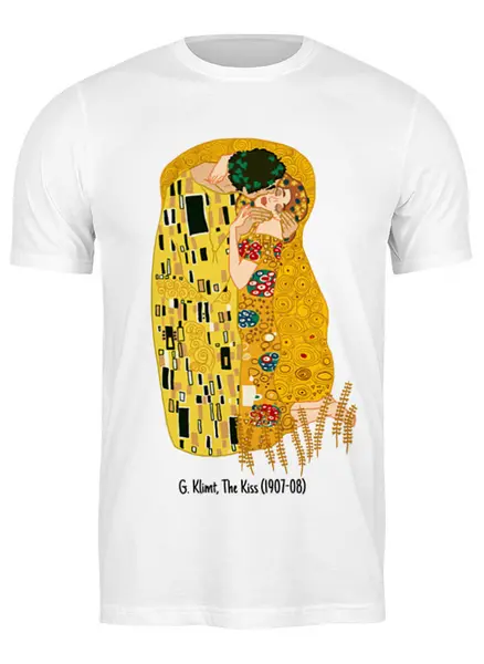 Заказать мужскую футболку в Москве. Футболка классическая ◈Густав Климт, Поцелуй◈ от balden - готовые дизайны и нанесение принтов.