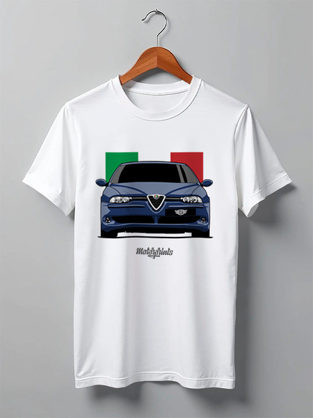 Заказать мужскую футболку в Москве. Футболка классическая Alfa Romeo 156 GTA (blue) от Владимир Васильев - готовые дизайны и нанесение принтов.