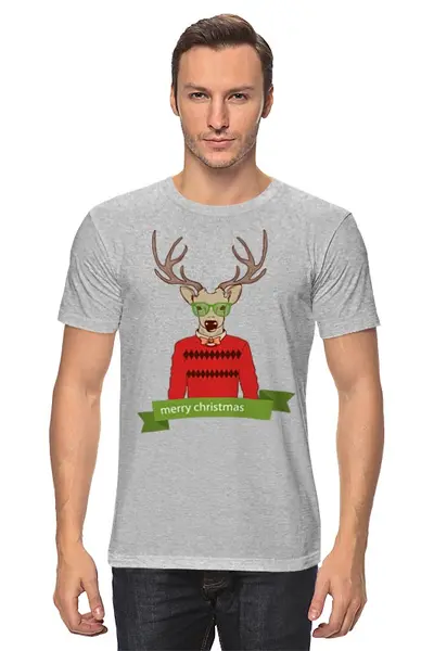 Заказать мужскую футболку в Москве. Футболка классическая Christmas Deer от Илья Щеблецов - готовые дизайны и нанесение принтов.