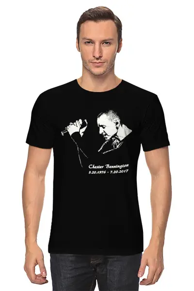Заказать мужскую футболку в Москве. Футболка классическая Chester - Linkin Park от skynatural - готовые дизайны и нанесение принтов.