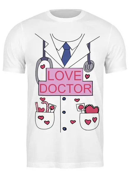 Заказать мужскую футболку в Москве. Футболка классическая Доктор-любовь от Romanova - готовые дизайны и нанесение принтов.