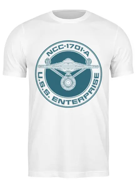 Заказать мужскую футболку в Москве. Футболка классическая Звёздный путь. USS Enterprise от geekbox - готовые дизайны и нанесение принтов.
