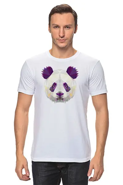 Заказать мужскую футболку в Москве. Футболка классическая Полигональная панда от oldman - готовые дизайны и нанесение принтов.