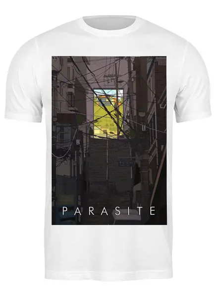 Заказать мужскую футболку в Москве. Футболка классическая Паразиты / Parasite от kino.printio.ru - готовые дизайны и нанесение принтов.