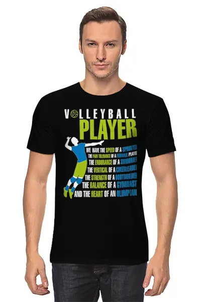 Заказать мужскую футболку в Москве. Футболка классическая Volleyball Player от Yury Kosagovsky - готовые дизайны и нанесение принтов.