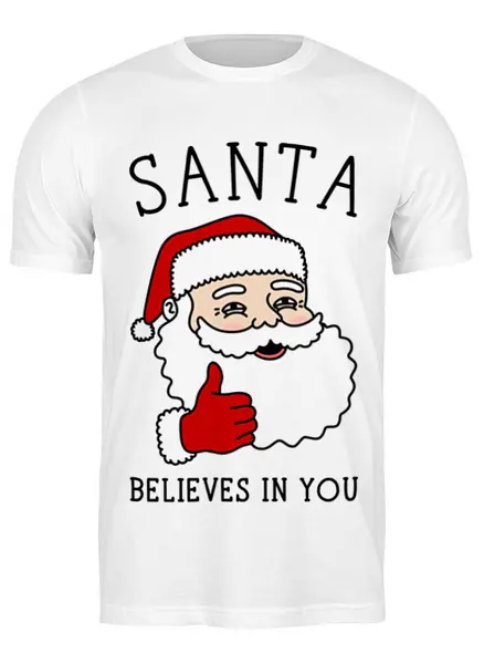 Заказать мужскую футболку в Москве. Футболка классическая Новый год. Санта верит в тебя! от geekbox - готовые дизайны и нанесение принтов.