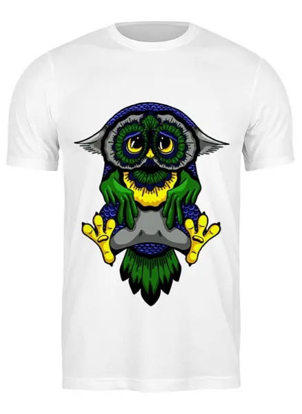 Заказать мужскую футболку в Москве. Футболка классическая грустная сова от krolya_spb@mail.ru - готовые дизайны и нанесение принтов.