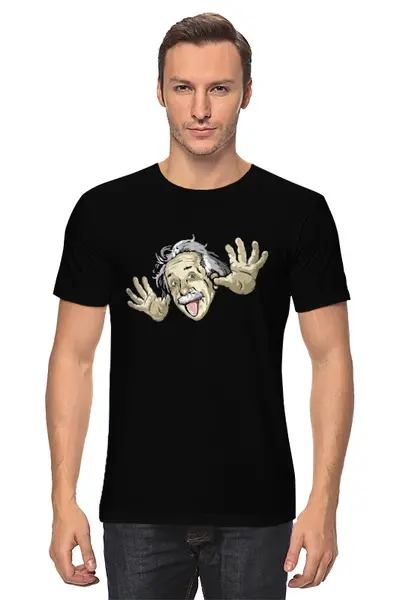 Заказать мужскую футболку в Москве. Футболка классическая Эйнштейн от v.mantrova@mail.ru - готовые дизайны и нанесение принтов.