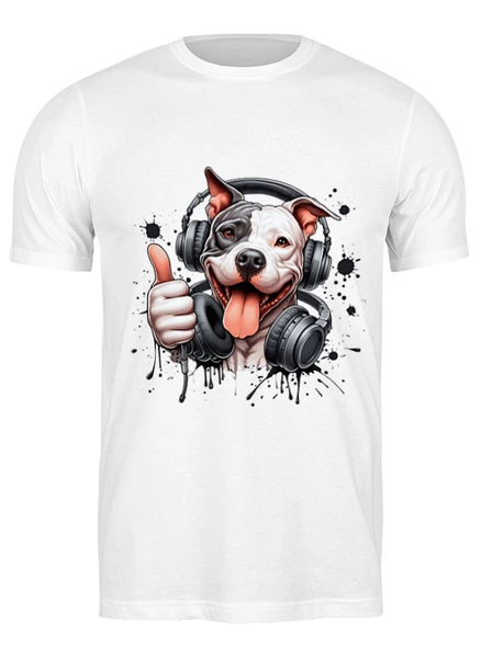 Заказать мужскую футболку в Москве. Футболка классическая Собака в наушниках от Сергей  - готовые дизайны и нанесение принтов.