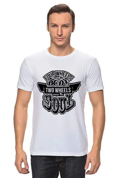 Заказать мужскую футболку в Москве. Футболка классическая Two Wheels Move The Soul от direktar94 - готовые дизайны и нанесение принтов.