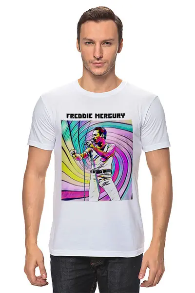 Заказать мужскую футболку в Москве. Футболка классическая Freddie Mercury от Fedor - готовые дизайны и нанесение принтов.
