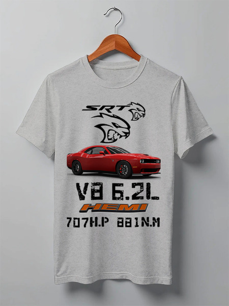 Заказать мужскую футболку в Москве. Футболка классическая Dodge Challenger HELL CAT SRT от TheAndarz  - готовые дизайны и нанесение принтов.