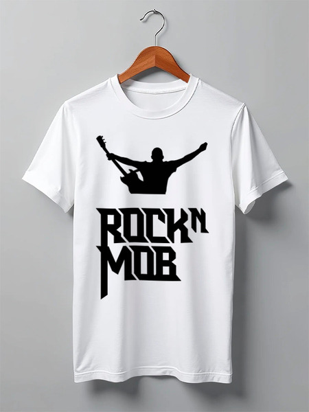 Заказать мужскую футболку в Москве. Футболка классическая Rocknmob (черные принты) от accs@rocknmob.com - готовые дизайны и нанесение принтов.