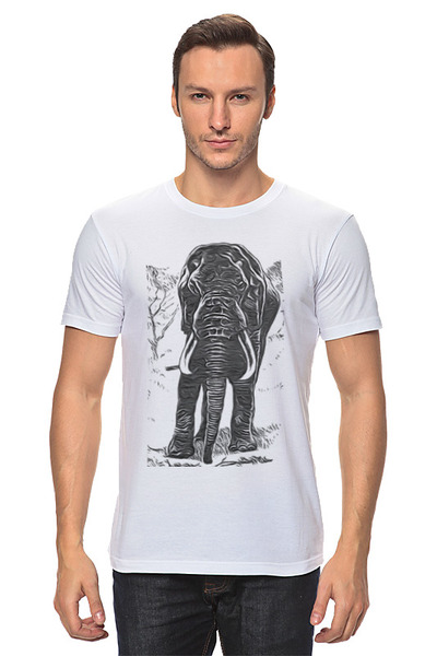 Заказать мужскую футболку в Москве. Футболка классическая Слон и деревья от mr.mashlykin@mail.ru - готовые дизайны и нанесение принтов.