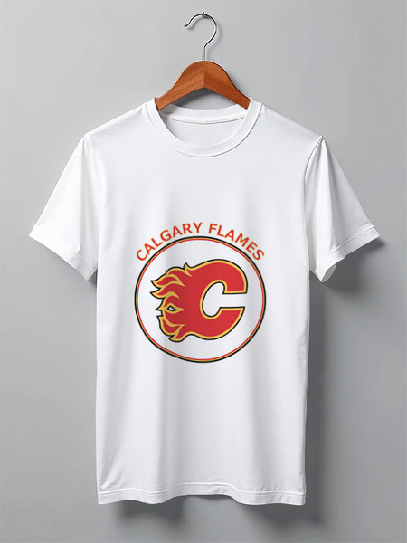 Заказать мужскую футболку в Москве. Футболка классическая Calgary Flames от kspsshop - готовые дизайны и нанесение принтов.