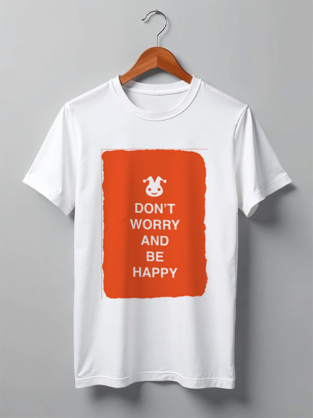 Заказать мужскую футболку в Москве. Футболка классическая Don't worry and be happy от zen4@bk.ru - готовые дизайны и нанесение принтов.
