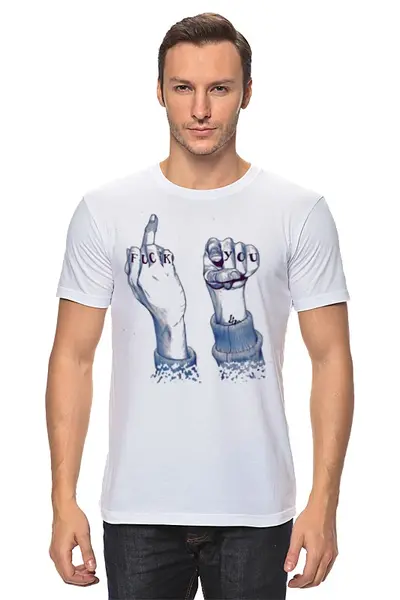 Заказать мужскую футболку в Москве. Футболка классическая F*CK YOU от Leichenwagen - готовые дизайны и нанесение принтов.