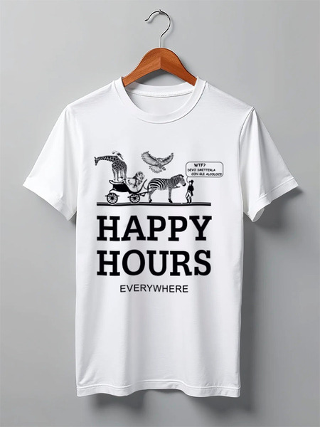 Заказать мужскую футболку в Москве. Футболка классическая Happy hours от Kostya  - готовые дизайны и нанесение принтов.