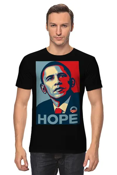 Заказать мужскую футболку в Москве. Футболка классическая Обама Hope от denis01001 - готовые дизайны и нанесение принтов.